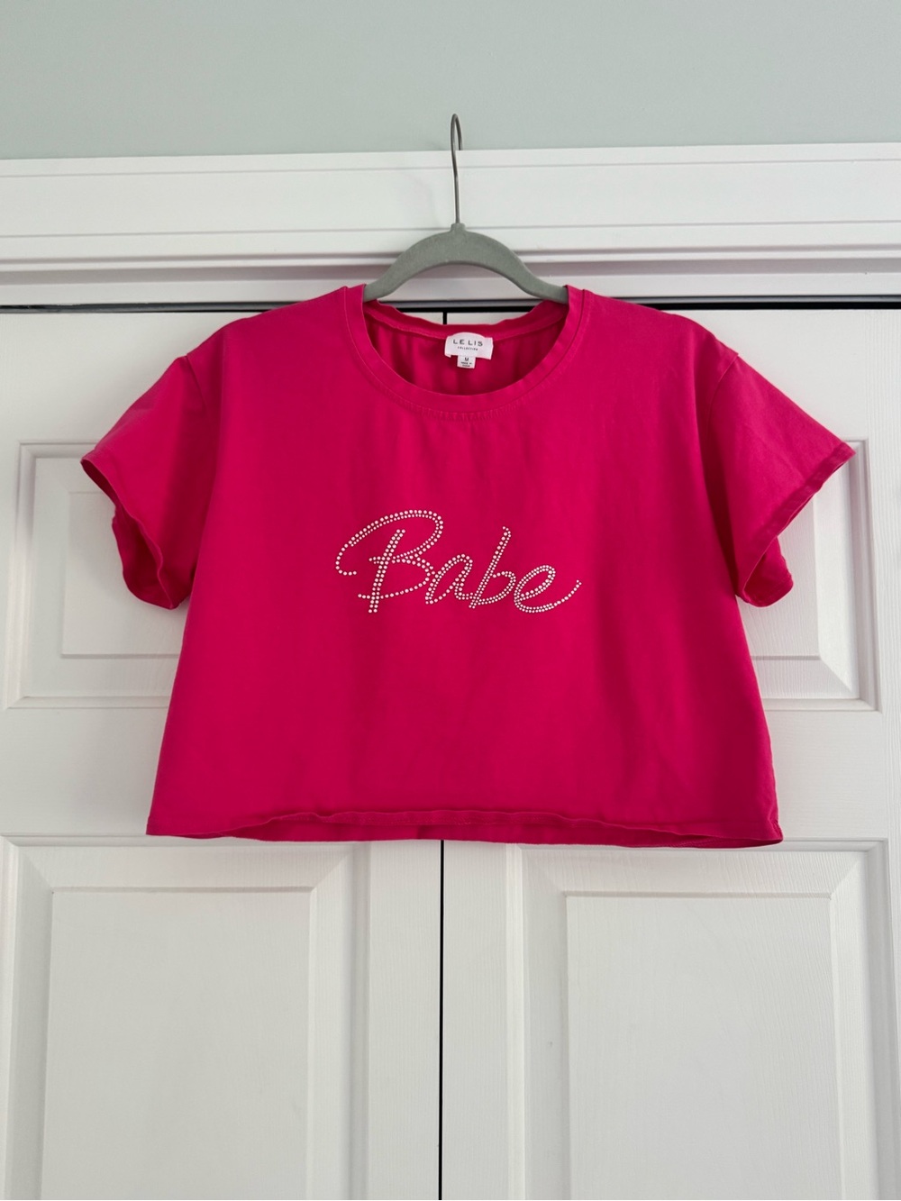 Le Lis Hot Pink Babe Embellished Crop Tee